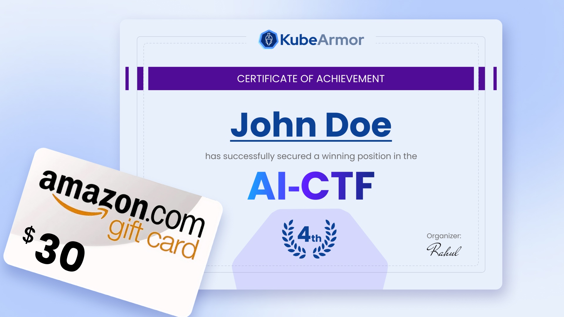 Ranks 4-8 prize showing Certificate of Achievement with $30 Amazon gift card